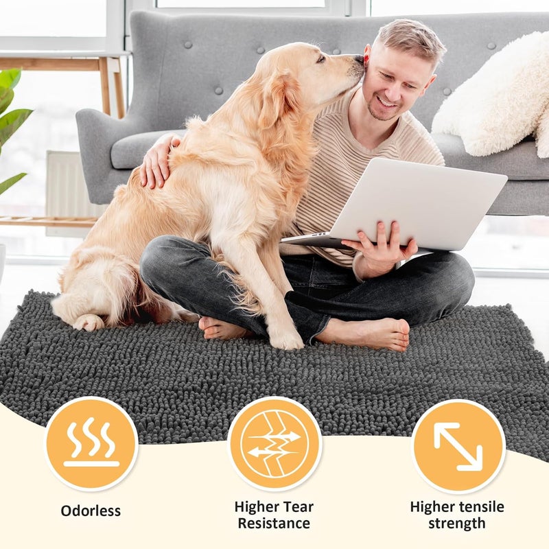 HOMEK Absorbent Dog Door Mat for Muddy Paws, 48" x 30" Chenille Indoor Mats for Entryway, Trap Dirt Front Door Mat Indoor Entrance Washable Non Slip Soft - Image 5